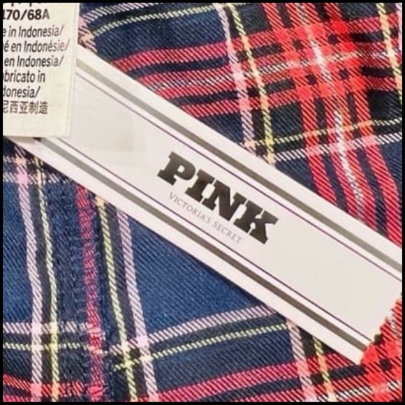PINK VICTORIA'S SECRET Flannel Pajama Shorts Navy, Red & Silver Plaid Preppy XL - Picture 11 of 13